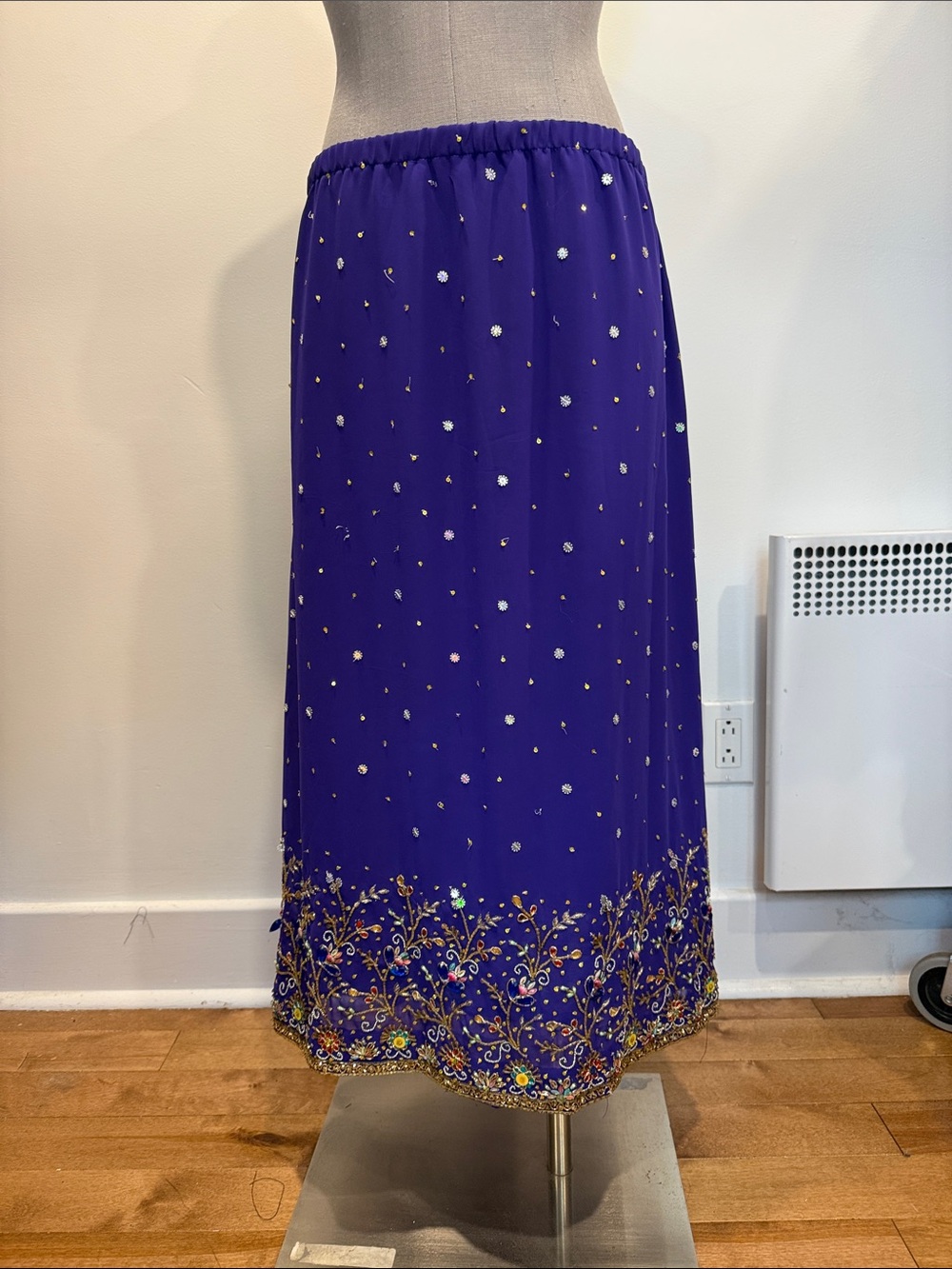 Vintage Inspired Purple Embellished Midi Skirt Medium Boho Glam